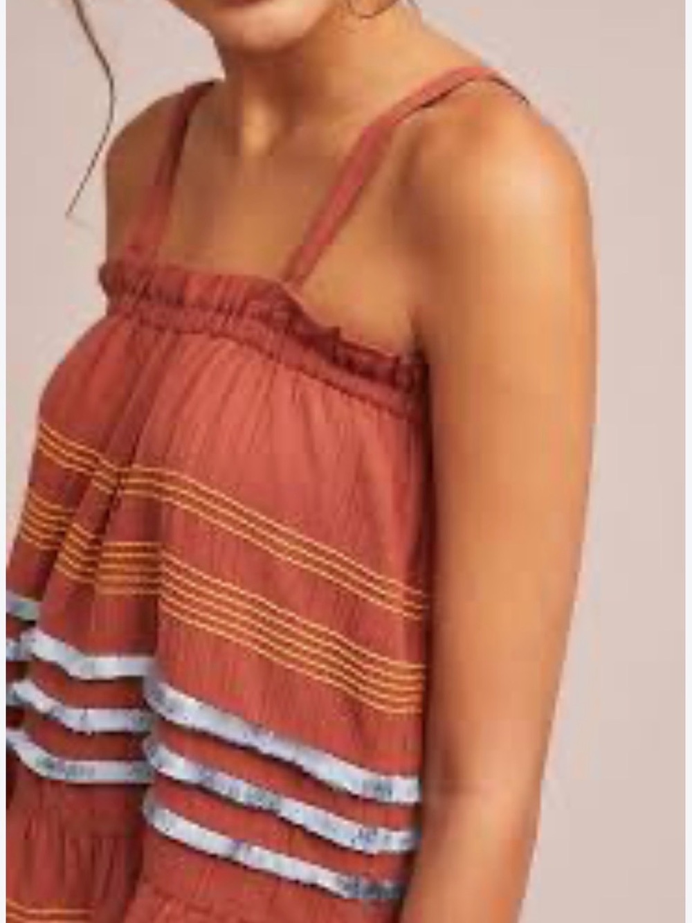 Rust Striped Ruffle-Trim Tank Top - Women